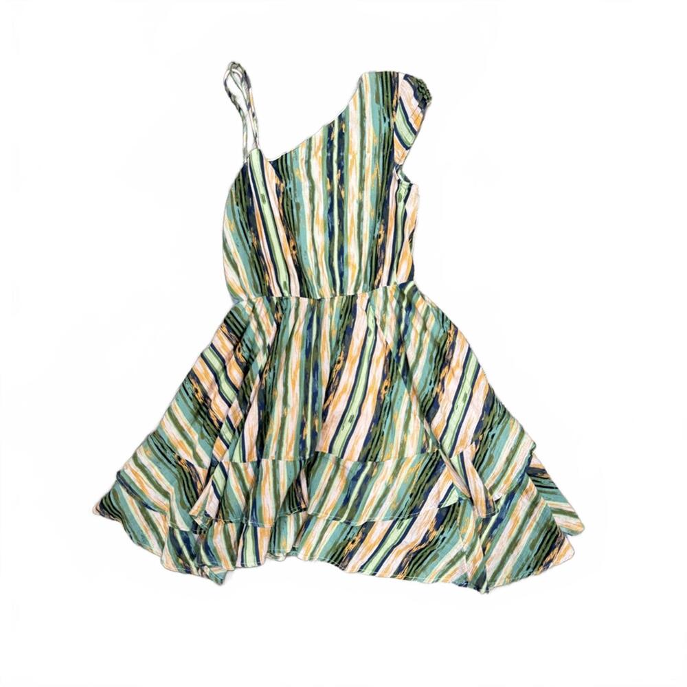 Free People Asymmetrical Sleeveless Ruffle Stripe Short Mini Dress- Size XS - Picture 2 of 7
